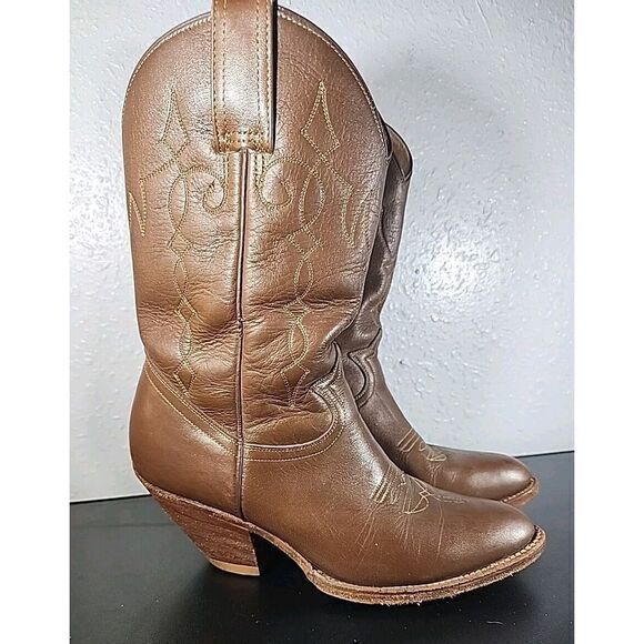 VTG 70s 80s Jaco Cowboy Western Boots LeatherBrown Boho‎ Sz 6.5-7